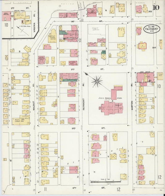 Sanborn Fire Insurance Map from Fairmont, Marion County, West Virginia (1906), Sheet #0010 - Historic Sanborn Fire Insurance Map Print, vintage old map wall art, antique decor, genealogy gift, West Virginia West Virginia map