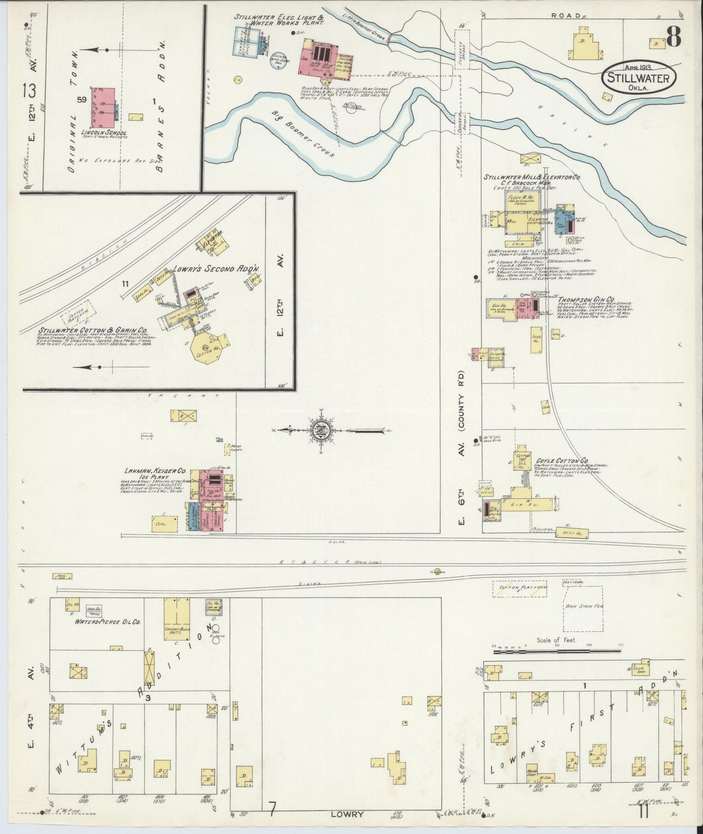 Sanborn Fire Insurance Map from Stillwater, Payne County, Oklahoma (1913), Sheet #0008 - Complete Map Set gallery image, historic Sanborn map, vintage wall art, Oklahoma Oklahoma