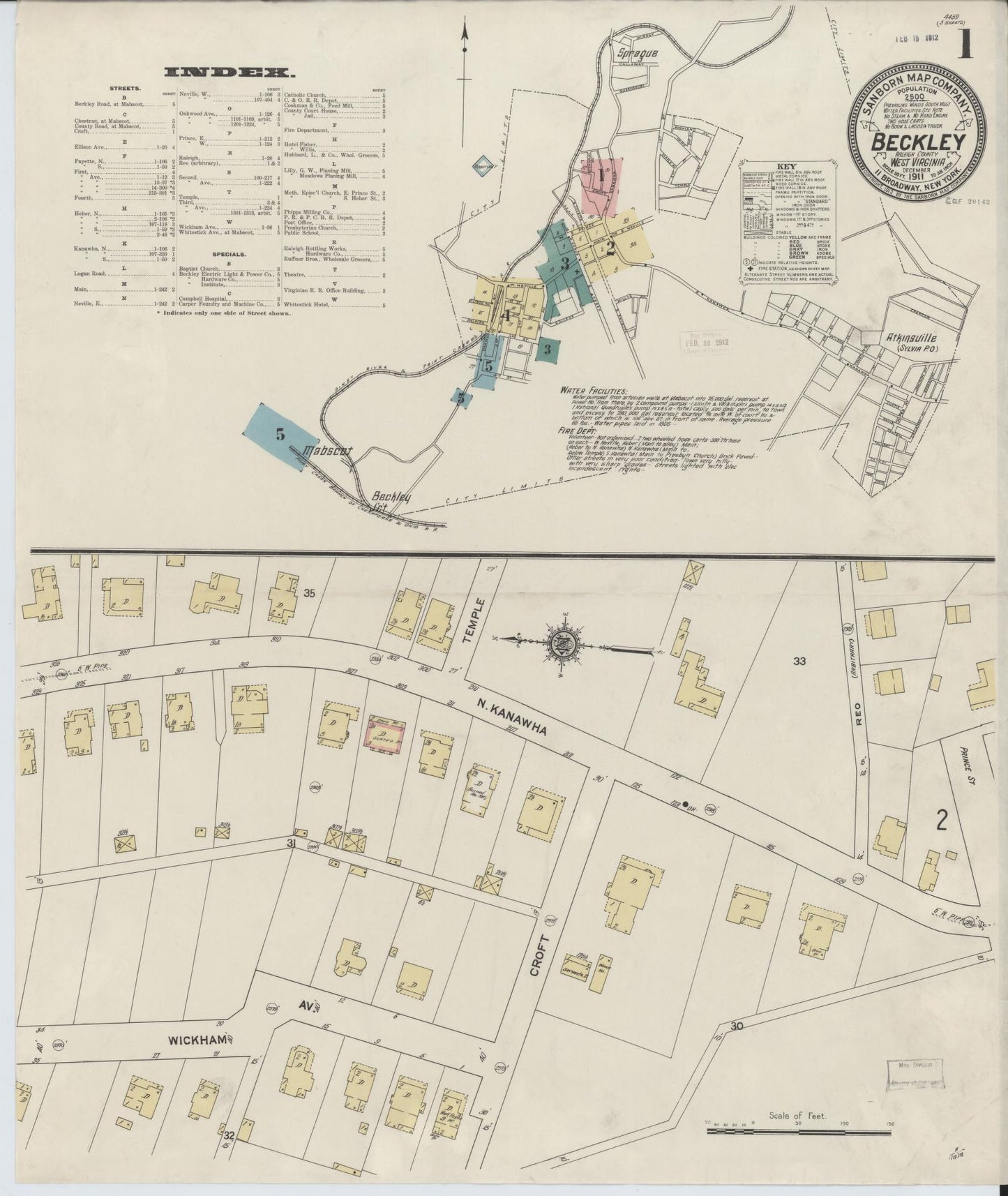 Sanborn Fire Insurance Map from Beckley, Raleigh County, West Virginia (1911), Sheet #0001 - Complete Map Set gallery image, historic Sanborn map, vintage wall art, West Virginia West Virginia