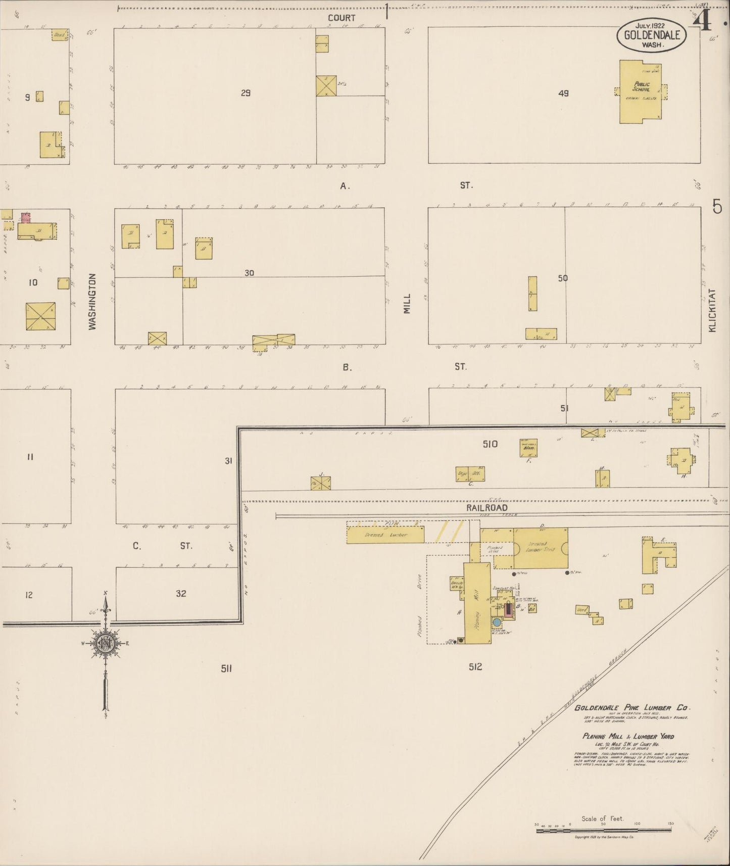 Sanborn Fire Insurance Map from Goldendale, Klickitat County, Washington (1922), Sheet #0004 - Complete Map Set gallery image, historic Sanborn map, vintage wall art, Washington Washington