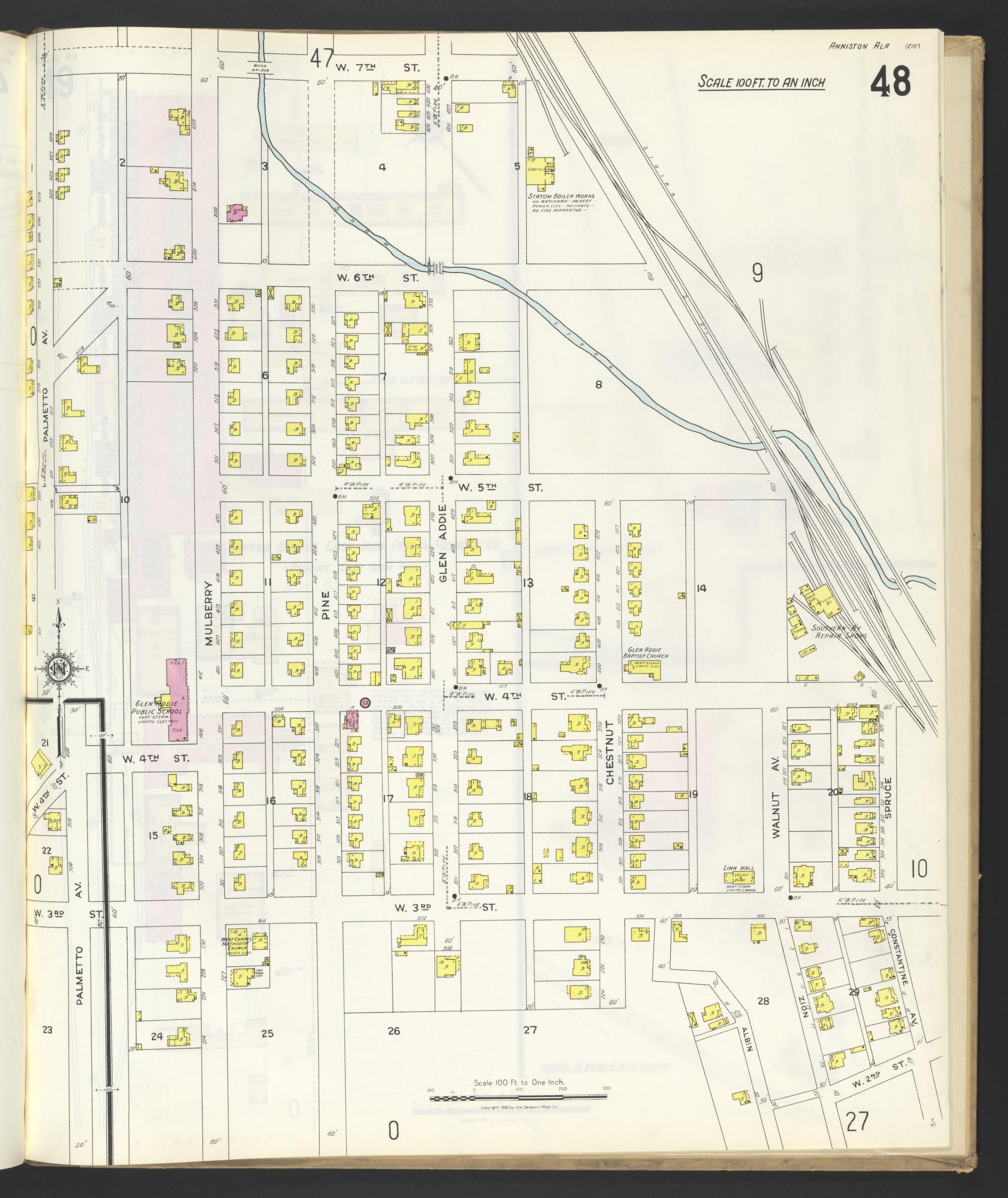 Sanborn Fire Insurance Map from Anniston, Calhoun County, Alabama (1925), Sheet #0048 - Complete Map Set gallery image, historic Sanborn map, vintage wall art, Alabama Alabama