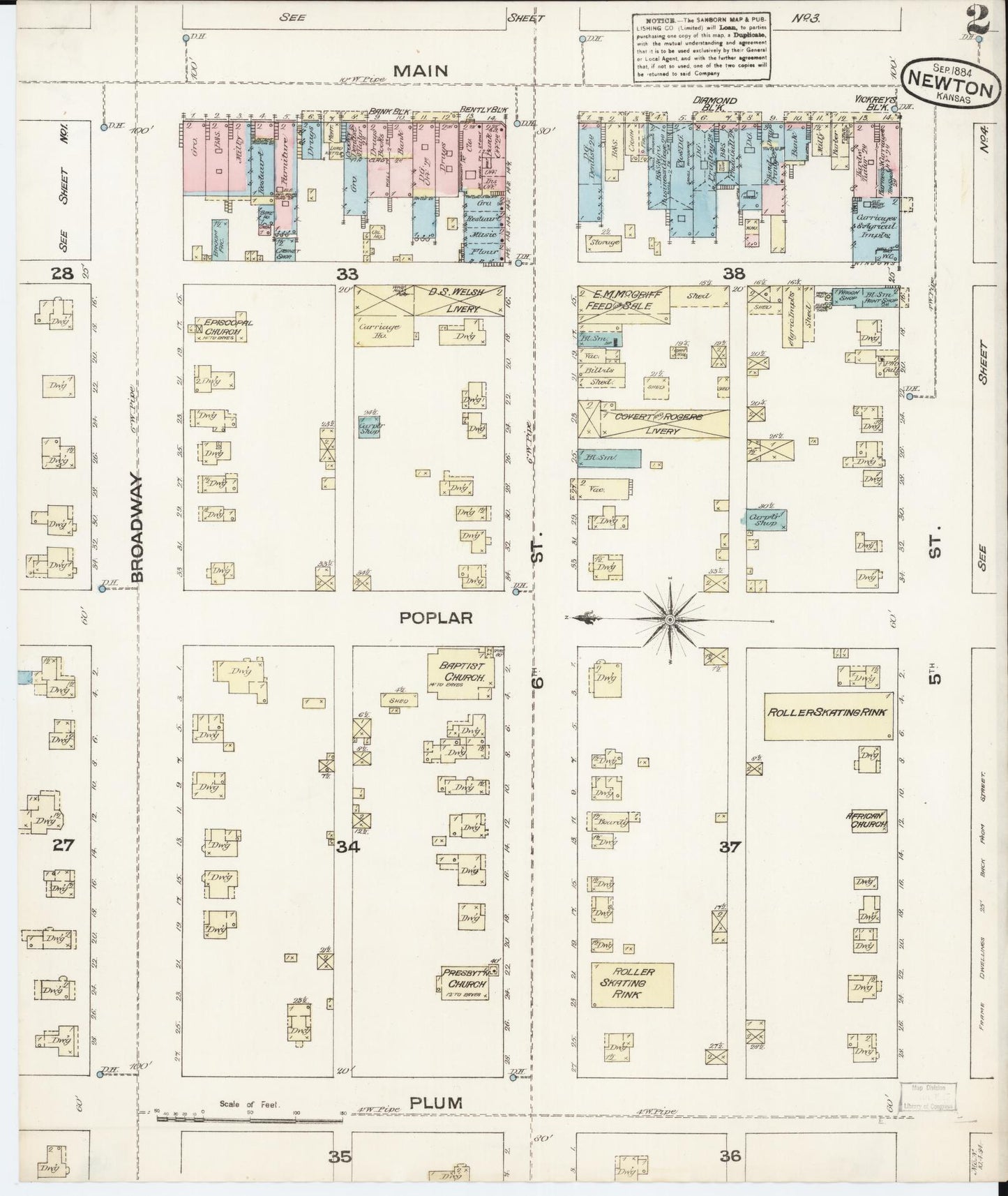 Sanborn Fire Insurance Map from Newton, Harvey County, Kansas (1884), Sheet #0002 - Complete Map Set gallery image, historic Sanborn map, vintage wall art, Kansas Kansas