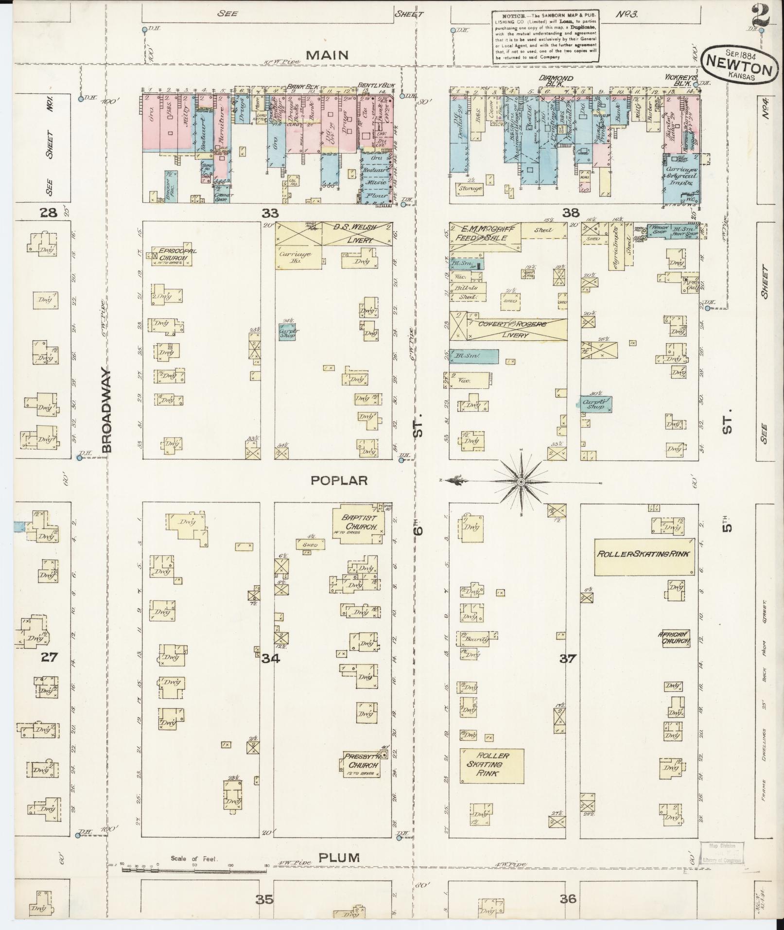 Sanborn Fire Insurance Map from Newton, Harvey County, Kansas (1884), Sheet #0002 - Complete Map Set gallery image, historic Sanborn map, vintage wall art, Kansas Kansas
