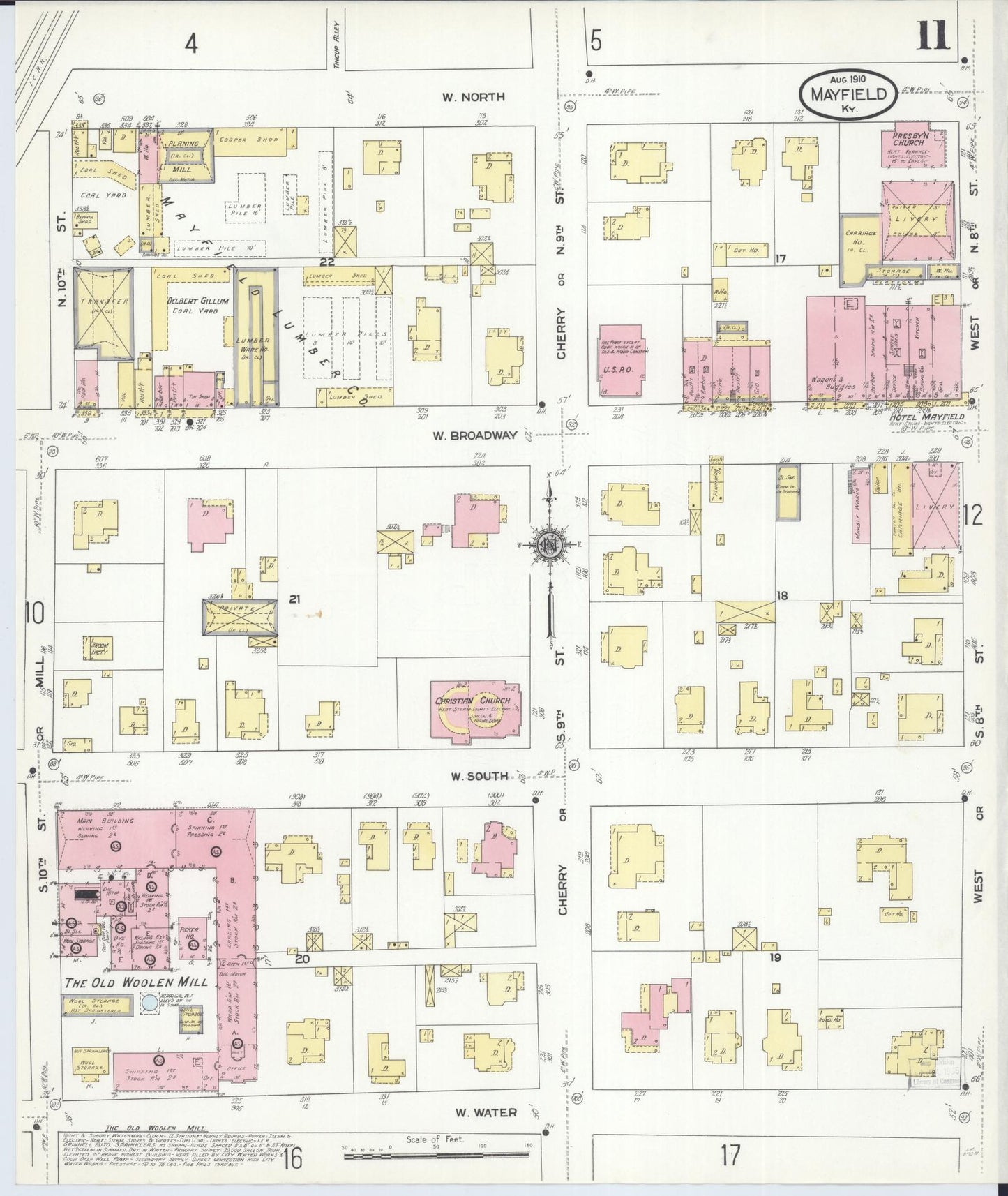 Sanborn Fire Insurance Map from Mayfield, Graves County, Kentucky (1910), Sheet #0011 - Complete Map Set gallery image, historic Sanborn map, vintage wall art, Kentucky Kentucky