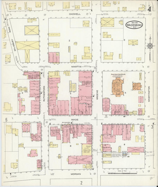 Sanborn Fire Insurance Map from Wadesboro, Anson County, North Carolina (1914), Sheet #0004 - Historic Sanborn Fire Insurance Map Print, vintage old map wall art, antique decor, genealogy gift, North Carolina North Carolina map