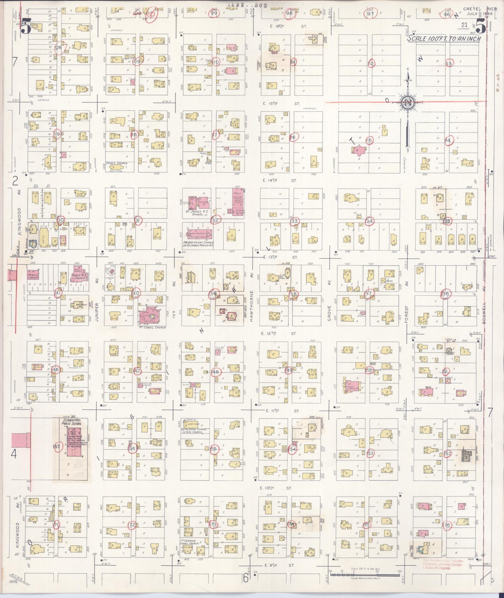 Sanborn Fire Insurance Map from Crete, Saline County, Nebraska (1942), Sheet #0005 - Complete Map Set gallery image, historic Sanborn map, vintage wall art, Nebraska Nebraska
