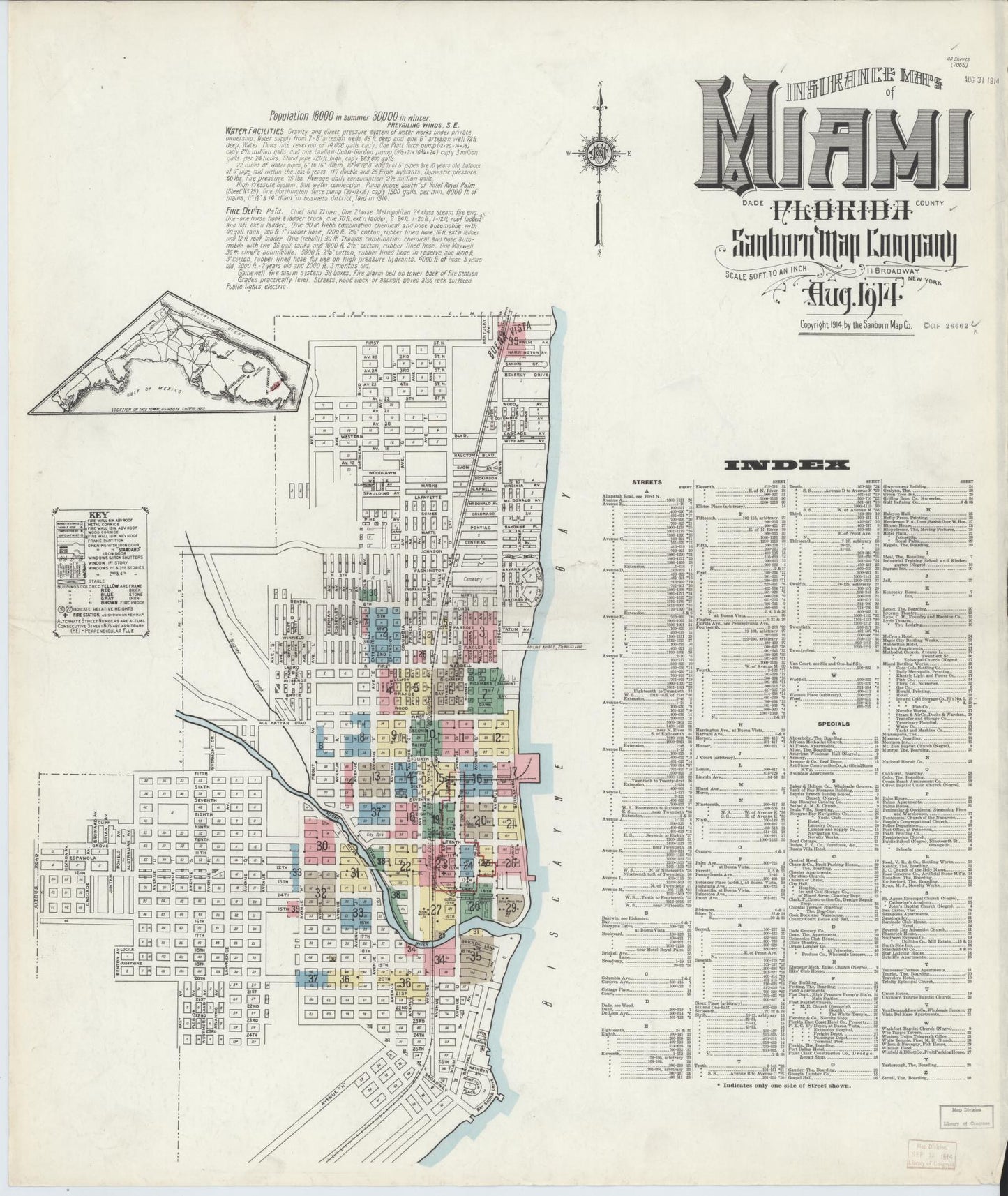 Sanborn Fire Insurance Map from Miami, Dade County, Florida (1914), Sheet #0001 - Complete Map Set gallery image, historic Sanborn map, vintage wall art, Florida Florida
