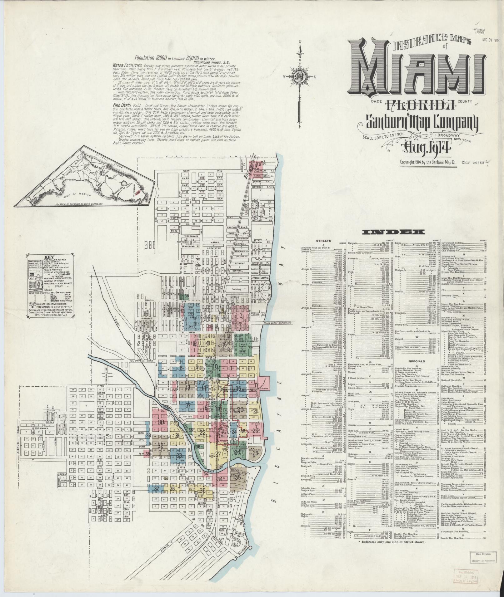 Sanborn Fire Insurance Map from Miami, Dade County, Florida (1914), Sheet #0001 - Complete Map Set gallery image, historic Sanborn map, vintage wall art, Florida Florida