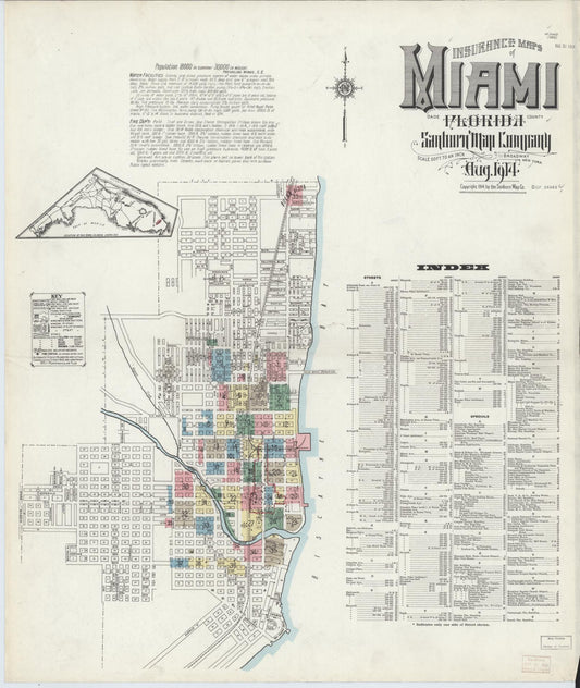 Sanborn Fire Insurance Map from Miami, Dade County, Florida (1914), Sheet #0001 - Complete Map Set gallery image, historic Sanborn map, vintage wall art, Florida Florida