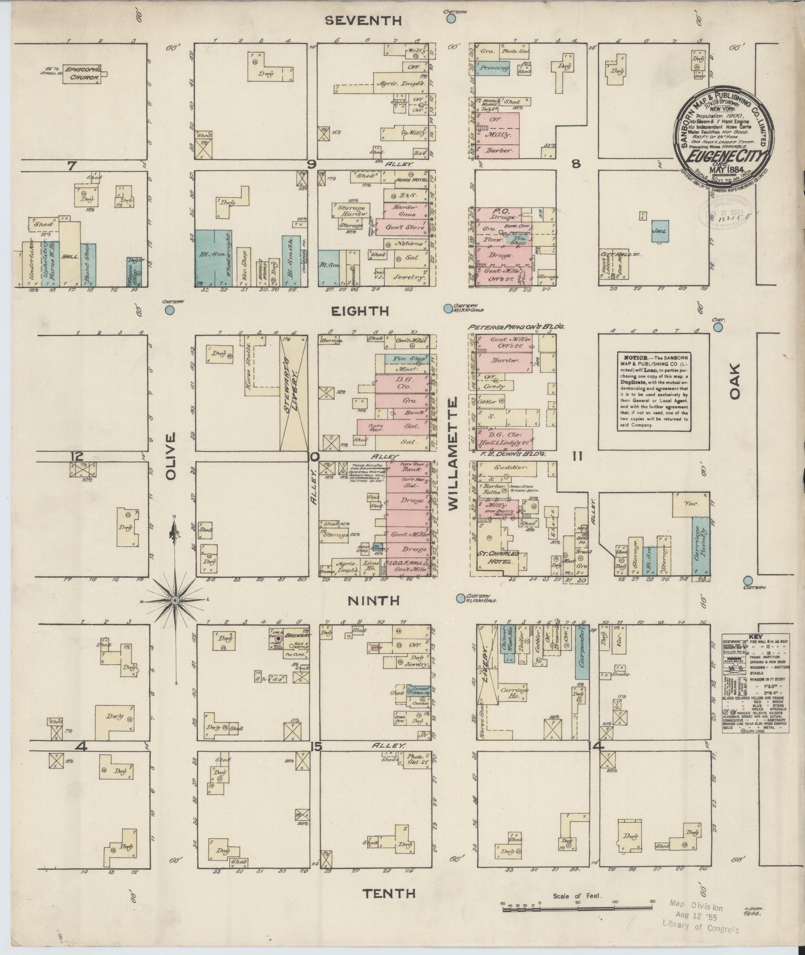 Sanborn Fire Insurance Map from Eugene, Lane County, Oregon (1884), Sheet #0001 - Historic Sanborn Fire Insurance Map Print, vintage old map wall art, antique decor, genealogy gift, Oregon Oregon map