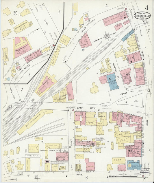 Sanborn Fire Insurance Map from Greenfield, Franklin County, Massachusetts (1914), Sheet #0004 - Historic Sanborn Fire Insurance Map Print, vintage old map wall art, antique decor, genealogy gift, Massachusetts Massachusetts map