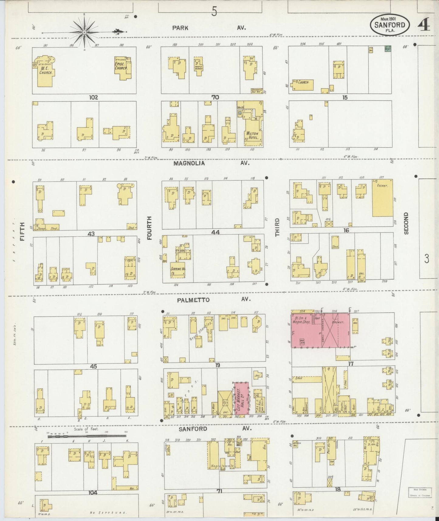 Sanborn Fire Insurance Map from Sanford, Seminole County, Florida (1901), Sheet #0004 - Complete Map Set gallery image, historic Sanborn map, vintage wall art, Florida Florida