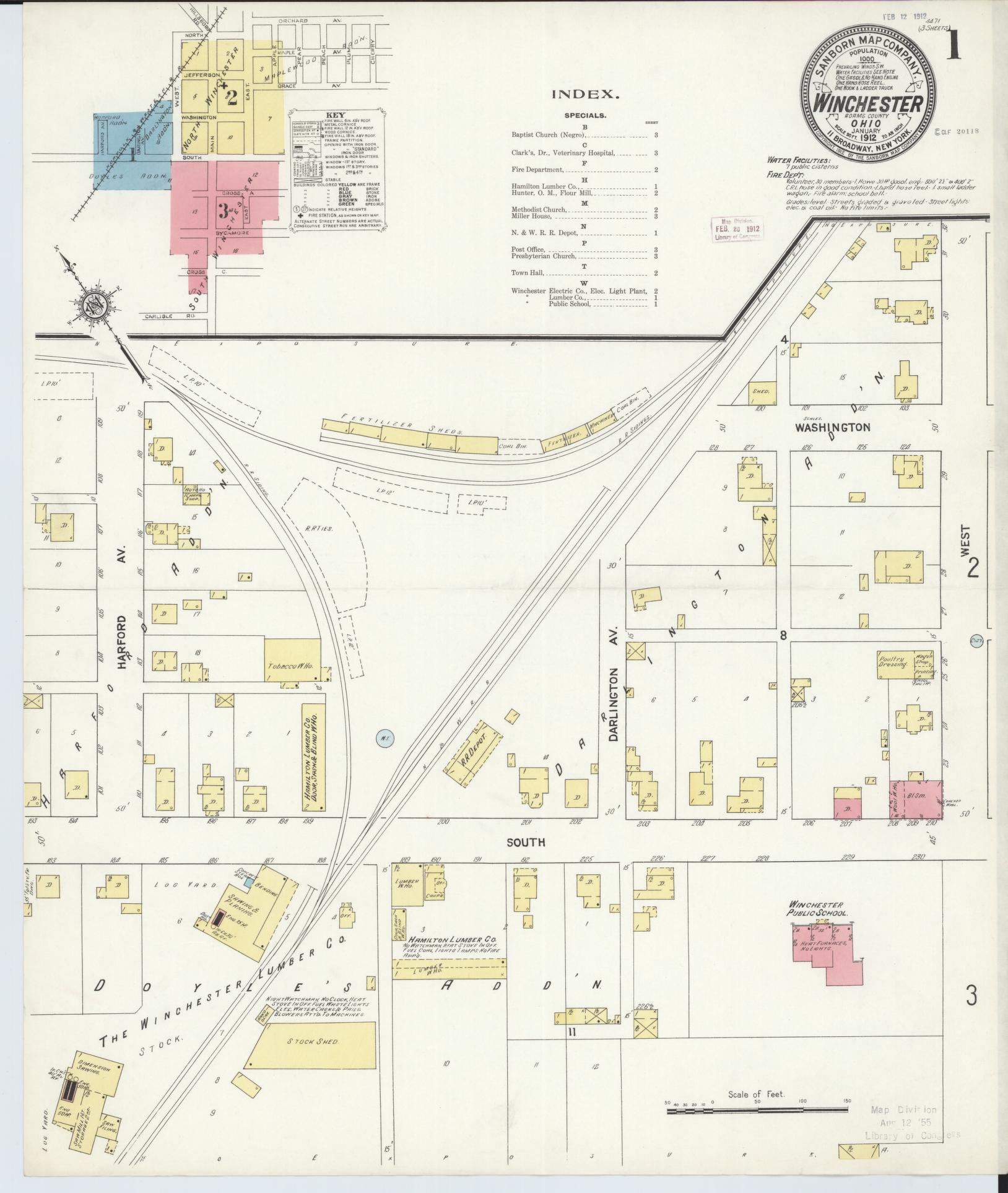 Sanborn Fire Insurance Map from Winchester, Adams County, Ohio (1912), Sheet #0001 - Historic Sanborn Fire Insurance Map Print, vintage old map wall art, antique decor, genealogy gift, Ohio Ohio map