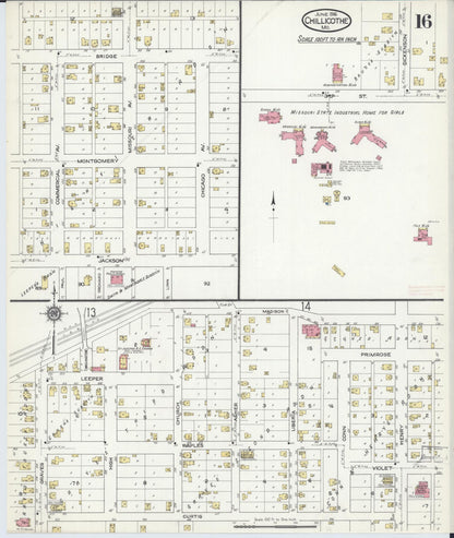 Sanborn Fire Insurance Map from Chillicothe, Livingston County, Missouri (1916), Sheet #0016 - Complete Map Set gallery image, historic Sanborn map, vintage wall art, Missouri Missouri