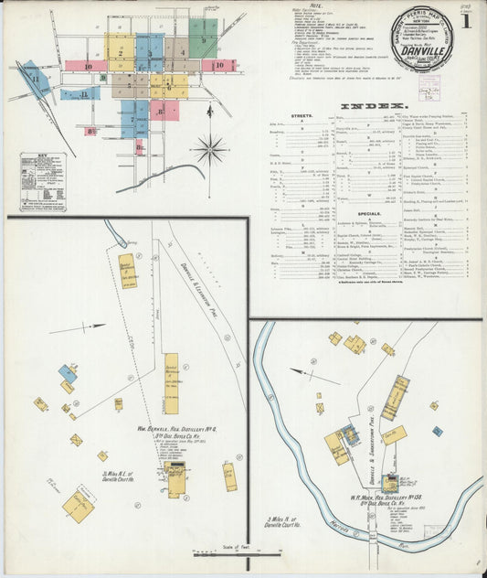 Sanborn Fire Insurance Map from Danville, Boyle County, Kentucky (1901), Sheet #0001 - Complete Map Set gallery image, historic Sanborn map, vintage wall art, Kentucky Kentucky