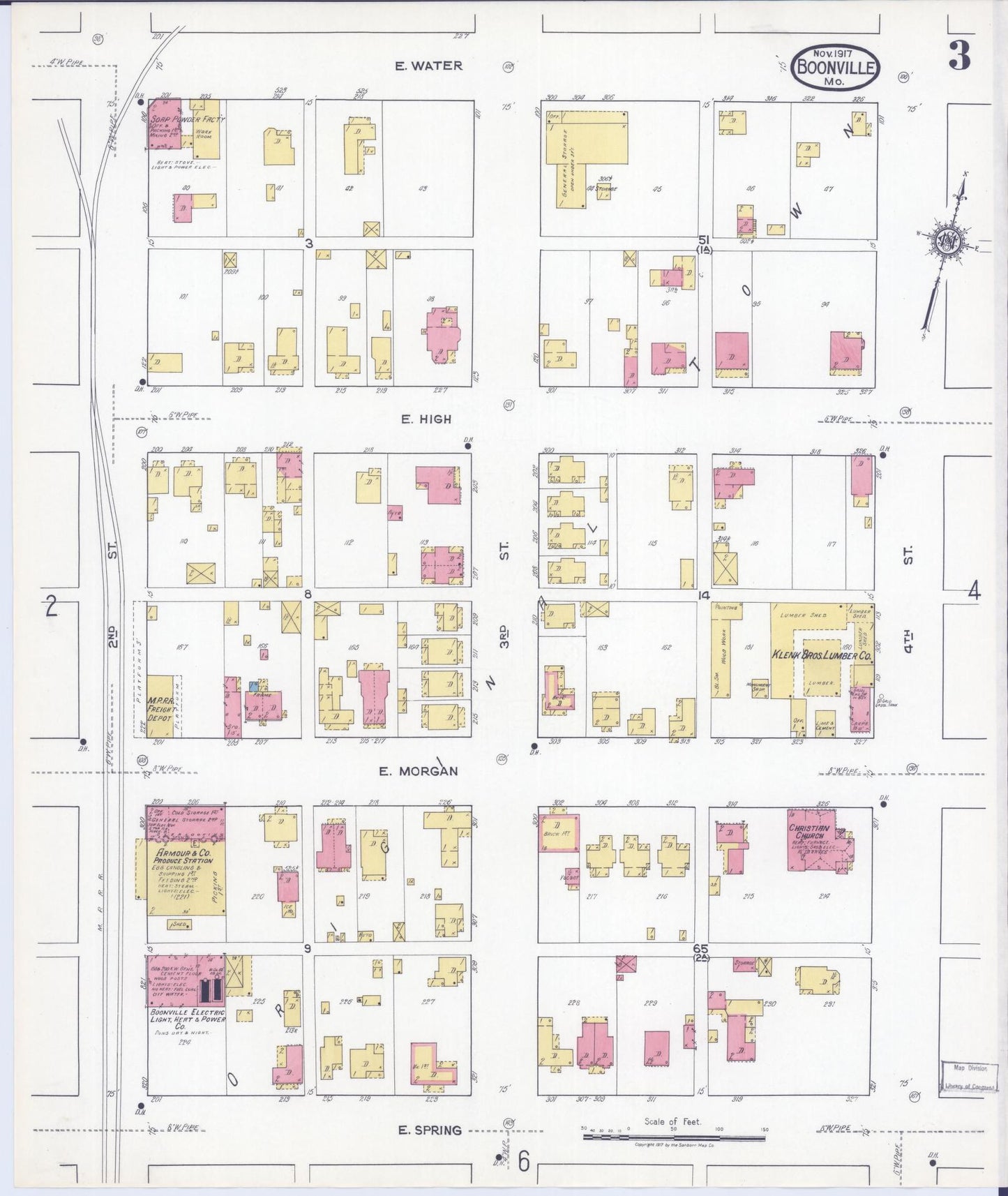 Sanborn Fire Insurance Map from Boonville, Cooper County, Missouri (1917), Sheet #0003 - Complete Map Set gallery image, historic Sanborn map, vintage wall art, Missouri Missouri