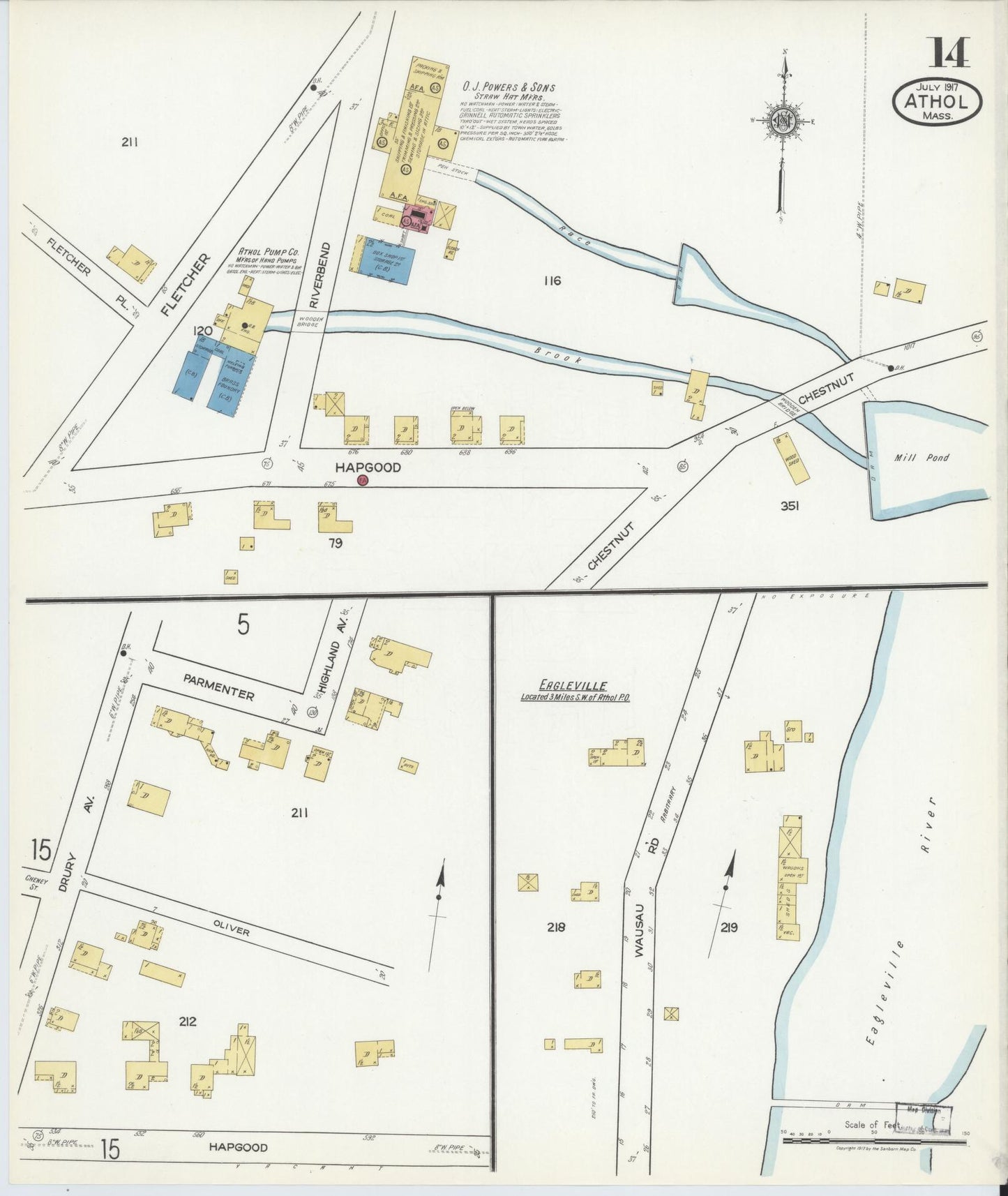 Sanborn Fire Insurance Map from Athol, Worcester County, Massachusetts (1917), Sheet #0014 - Complete Map Set gallery image, historic Sanborn map, vintage wall art, Massachusetts Massachusetts