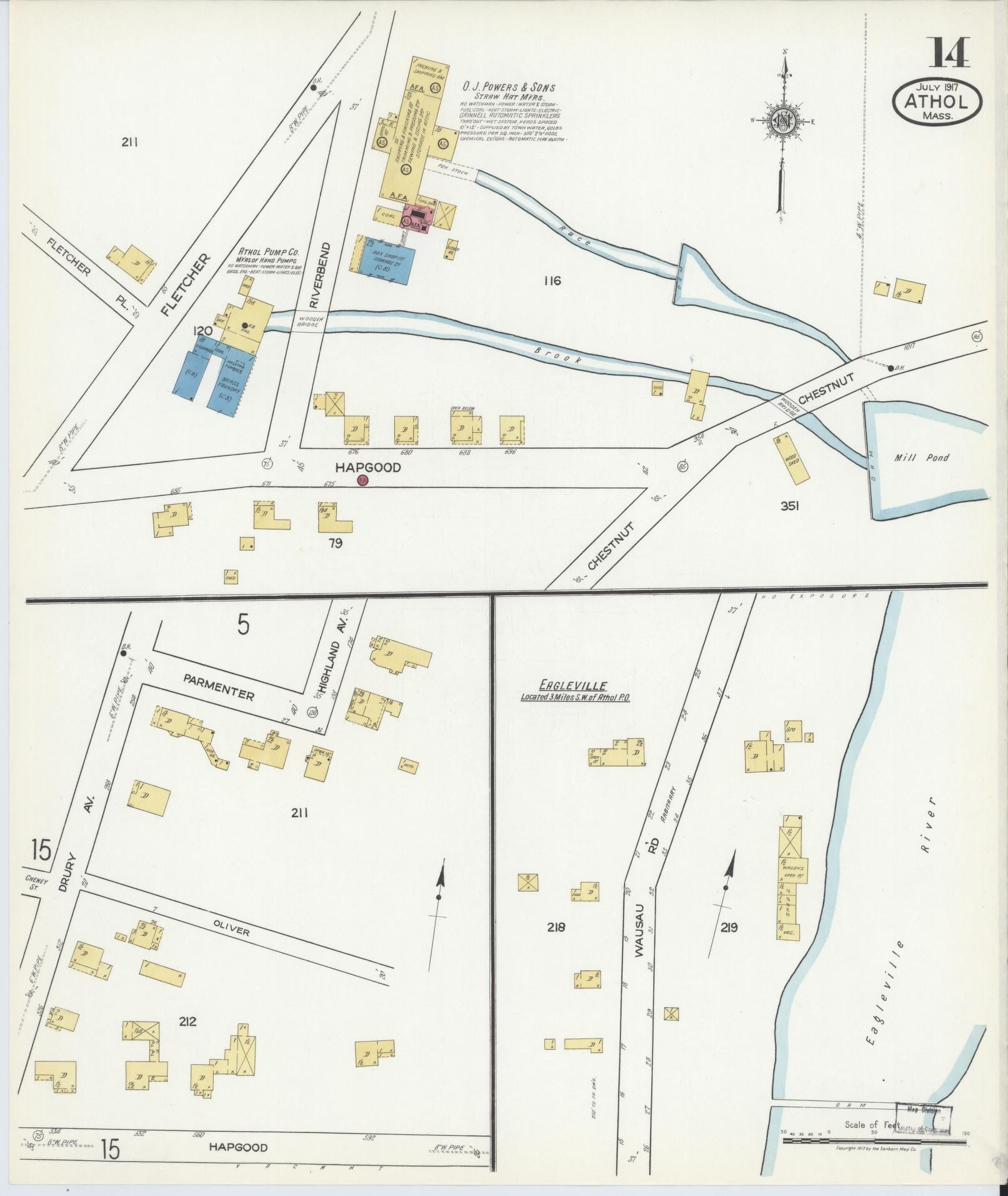 Sanborn Fire Insurance Map from Athol, Worcester County, Massachusetts (1917), Sheet #0014 - Complete Map Set gallery image, historic Sanborn map, vintage wall art, Massachusetts Massachusetts