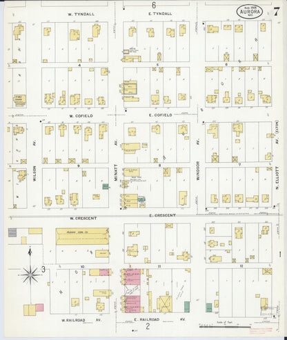 Sanborn Fire Insurance Map from Aurora, Lawrence County, Missouri (1908), Sheet #0007 - Complete Map Set gallery image, historic Sanborn map, vintage wall art, Missouri Missouri