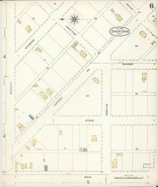Sanborn Fire Insurance Map from Sheridan, Sheridan County, Wyoming (1896), Sheet #0006 - Historic Sanborn Fire Insurance Map Print, vintage old map wall art, antique decor, genealogy gift, Wyoming Wyoming map
