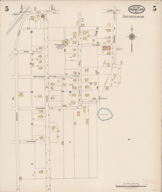 Sanborn Fire Insurance Map from Horse Cave, Hart County, Kentucky (1923), Sheet #0005 - Historic Sanborn Fire Insurance Map Print, vintage old map wall art, antique decor, genealogy gift, Kentucky Kentucky map