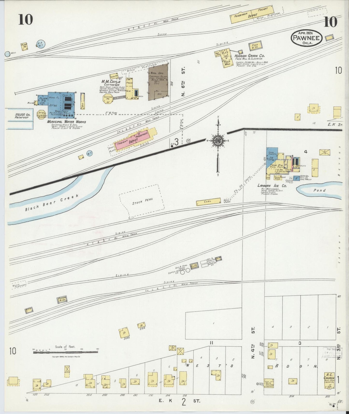 Sanborn Fire Insurance Map from Pawnee, Pawnee County, Oklahoma (1924), Sheet #0010 - Complete Map Set gallery image, historic Sanborn map, vintage wall art, Oklahoma Oklahoma