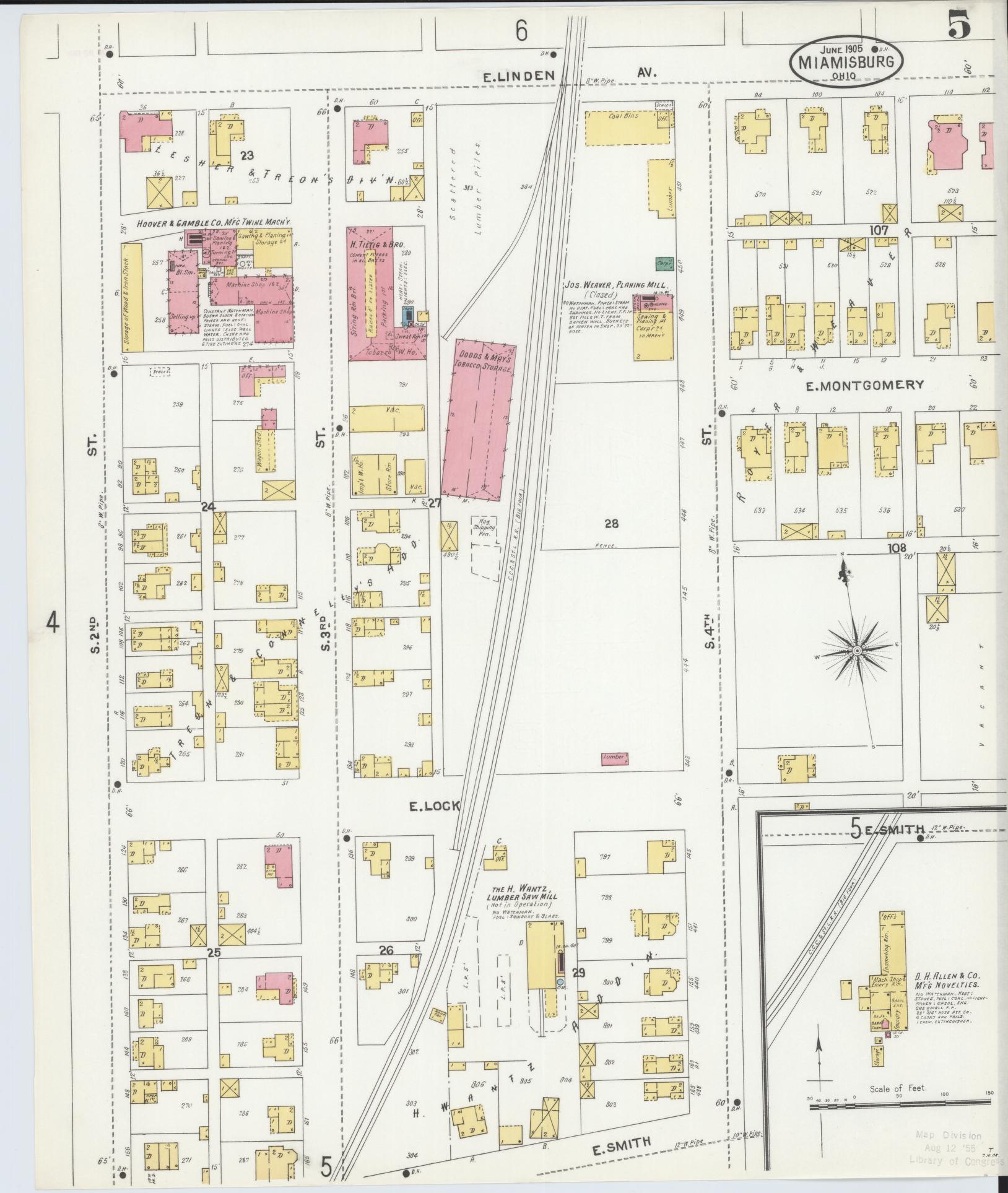 Sanborn Fire Insurance Map from Miamisburg, Montgomery County, Ohio (1905), Sheet #0005 - Complete Map Set gallery image, historic Sanborn map, vintage wall art, Ohio Ohio