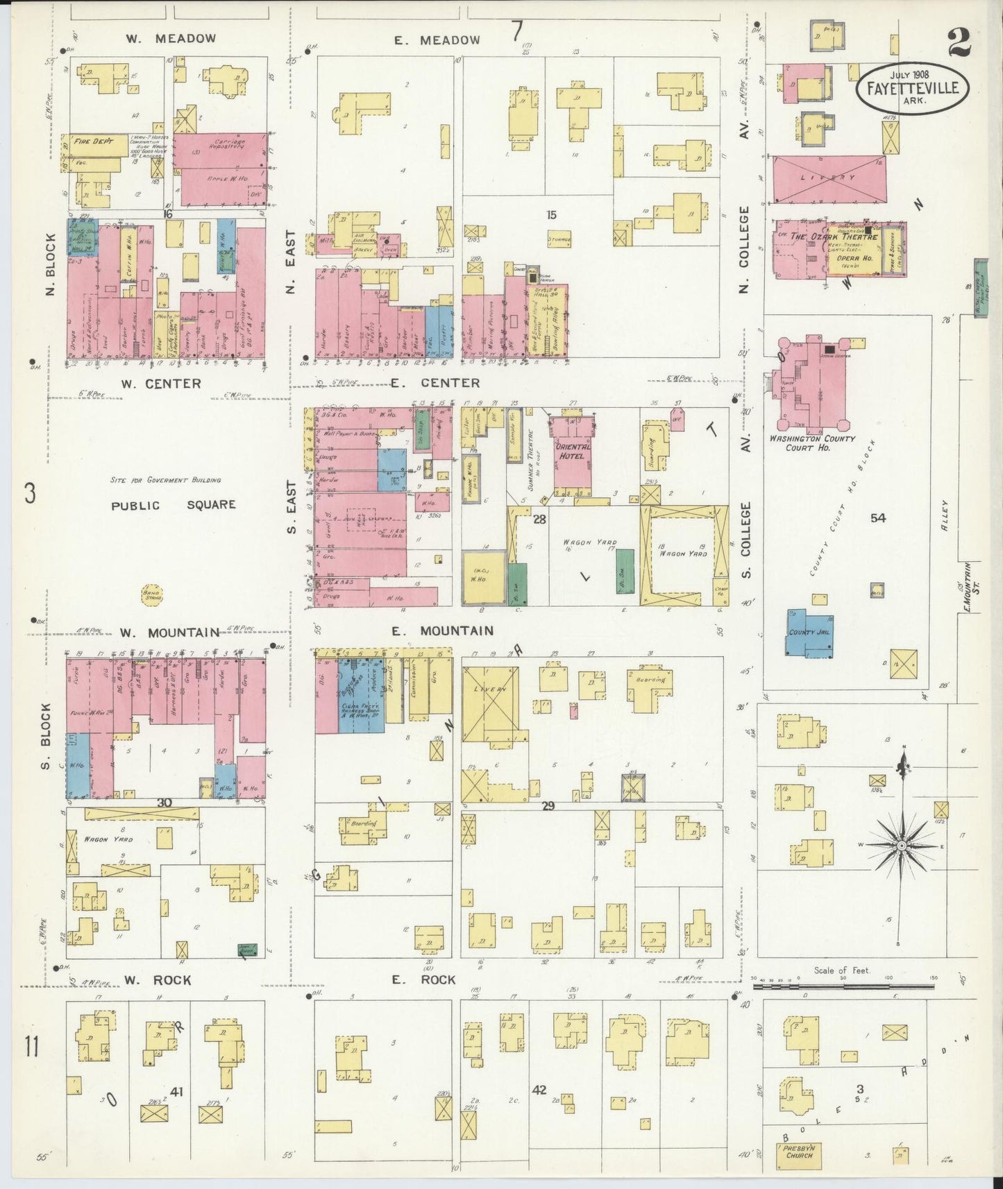 Sanborn Fire Insurance Map from Fayetteville, Washington County, Arkansas (1908), Sheet #0002 - Historic Sanborn Fire Insurance Map Print, vintage old map wall art, antique decor, genealogy gift, Arkansas Arkansas map