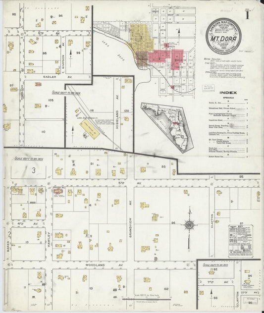 Sanborn Fire Insurance Map from Mount Dora, Lake County, Florida (1920), Sheet #0001 - Historic Sanborn Fire Insurance Map Print, vintage old map wall art, antique decor, genealogy gift, Florida Florida map