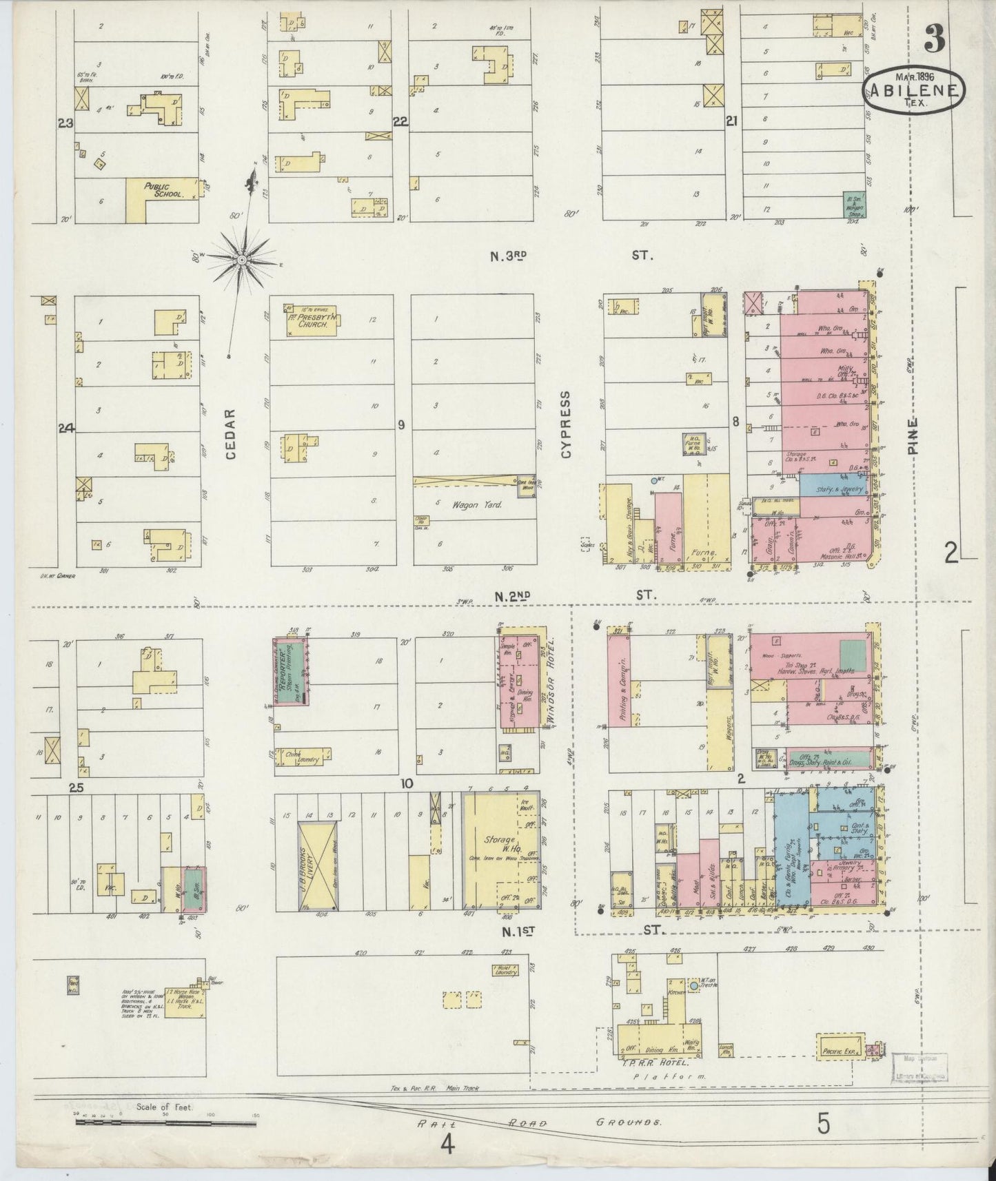 Sanborn Fire Insurance Map from Abilene, Taylor County, Texas (1896), Sheet #0003 - Historic Sanborn Fire Insurance Map Print, vintage old map wall art, antique decor, genealogy gift, Texas Texas map