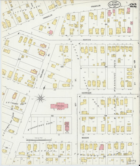 Sanborn Fire Insurance Map from Elkhart, Elkhart County, Indiana (1901), Sheet #0022 - Historic Sanborn Fire Insurance Map Print, vintage old map wall art, antique decor, genealogy gift, Indiana Indiana map