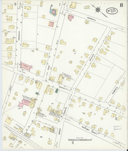 Sanborn Fire Insurance Map from Mount Airy, Surry County, North Carolina (1910), Sheet #0008 - Complete Map Set gallery image, historic Sanborn map, vintage wall art, North Carolina North Carolina