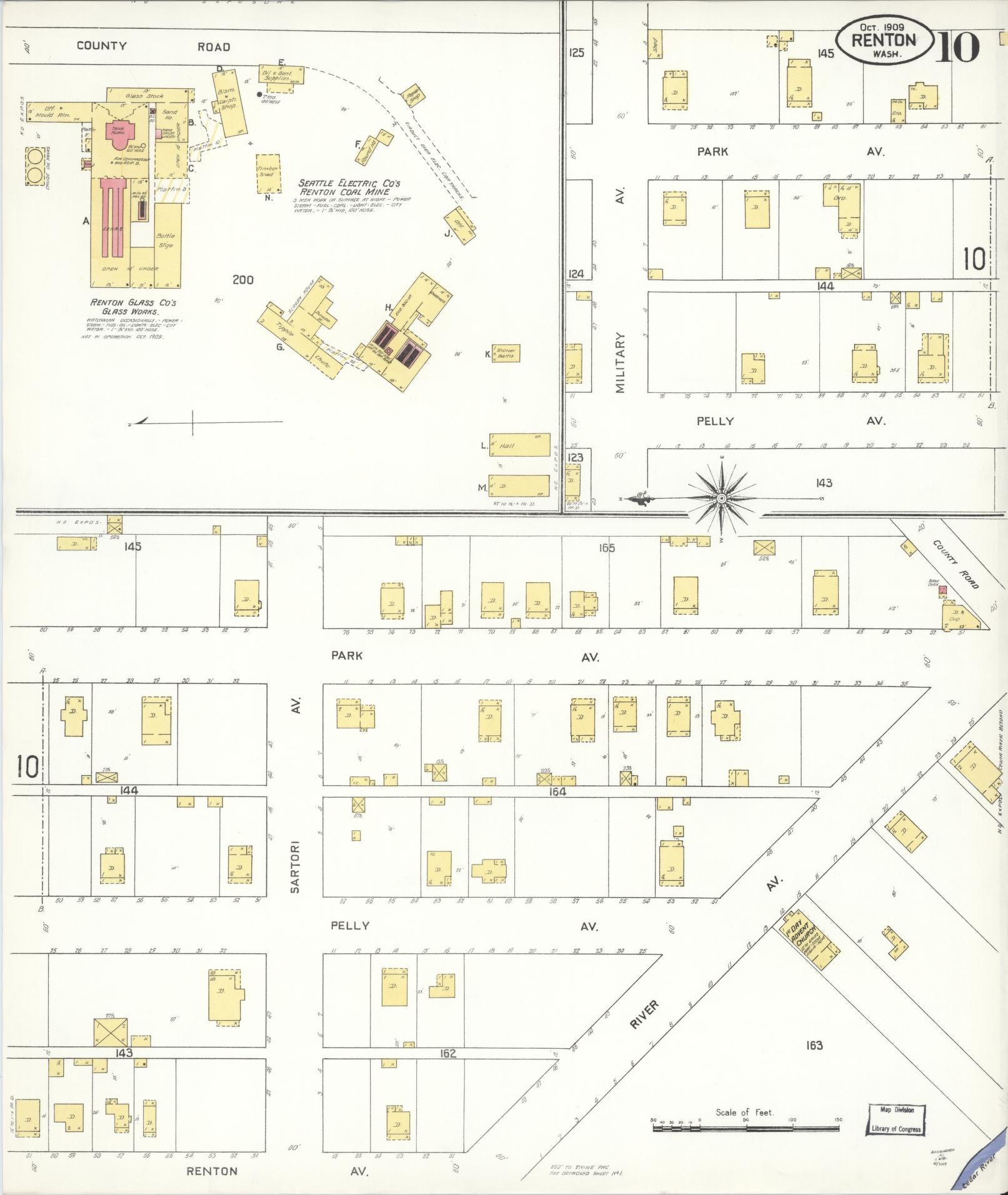Sanborn Fire Insurance Map from Renton, King County, Washington (1909), Sheet #0010 - Historic Sanborn Fire Insurance Map Print, vintage old map wall art, antique decor, genealogy gift, Washington Washington map