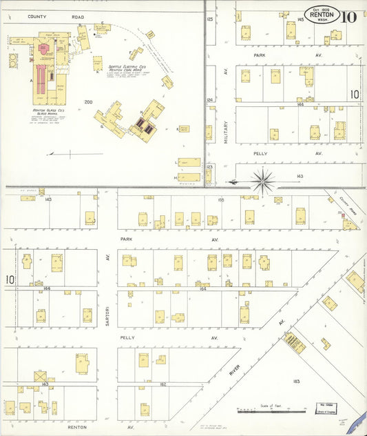 Sanborn Fire Insurance Map from Renton, King County, Washington (1909), Sheet #0010 - Historic Sanborn Fire Insurance Map Print, vintage old map wall art, antique decor, genealogy gift, Washington Washington map
