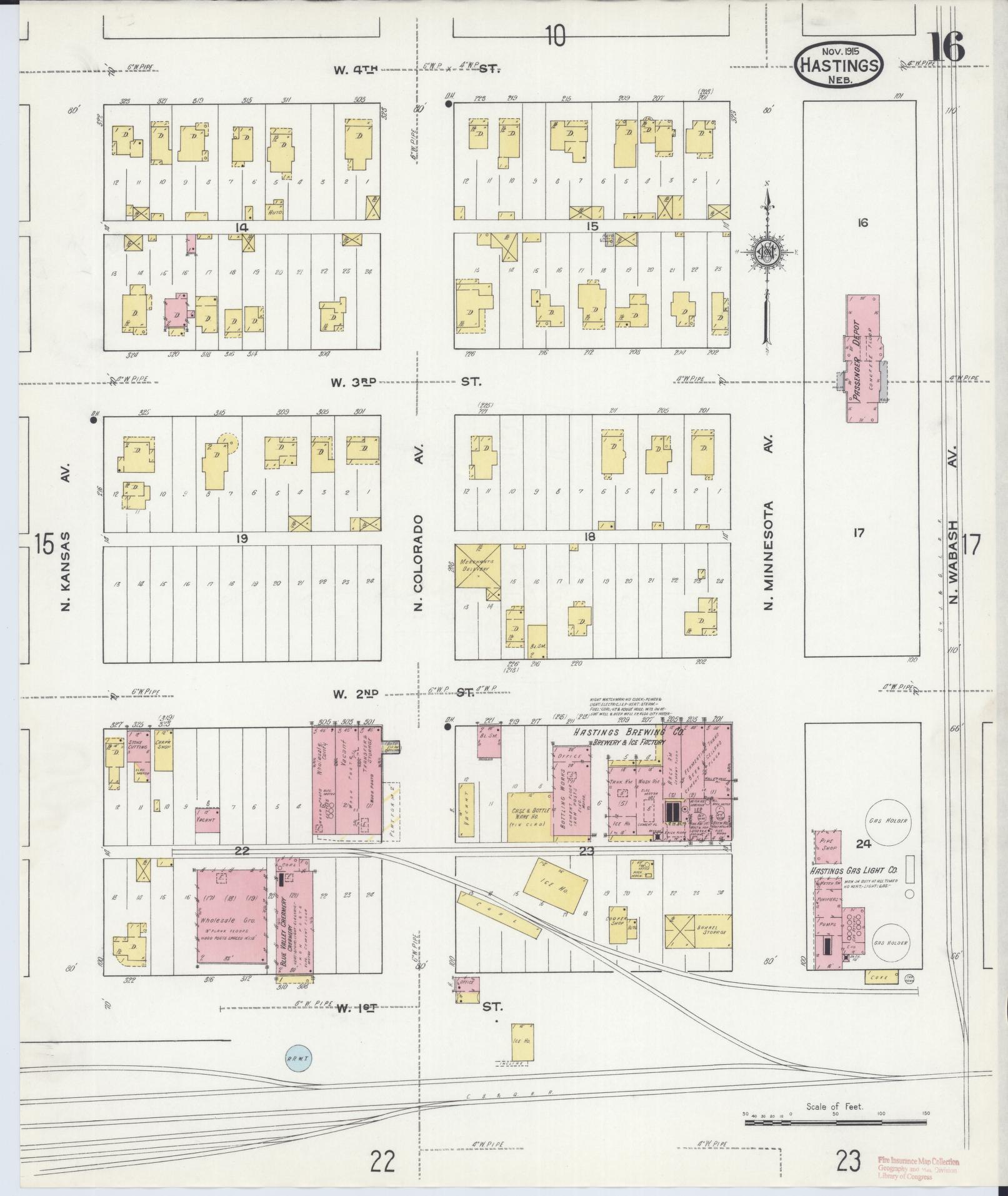 Sanborn Fire Insurance Map from Hastings, Adams County, Nebraska (1915), Sheet #0016 - Historic Sanborn Fire Insurance Map Print, vintage old map wall art, antique decor, genealogy gift, Nebraska Nebraska map