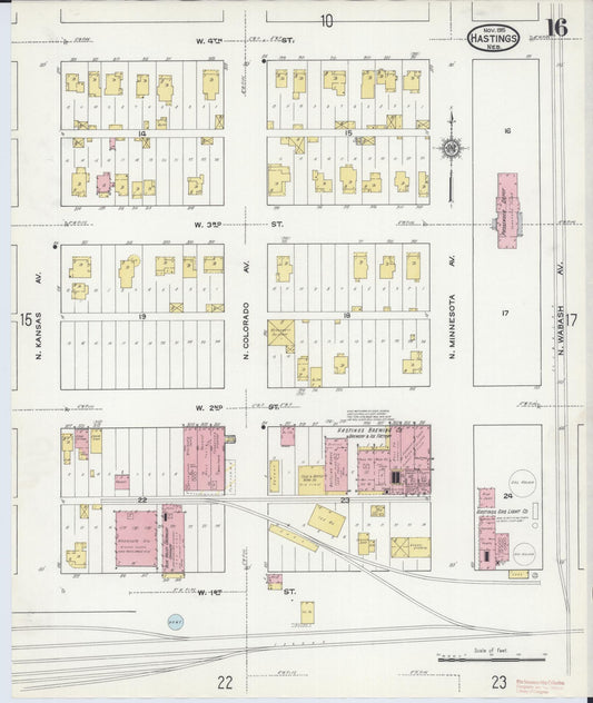 Sanborn Fire Insurance Map from Hastings, Adams County, Nebraska (1915), Sheet #0016 - Historic Sanborn Fire Insurance Map Print, vintage old map wall art, antique decor, genealogy gift, Nebraska Nebraska map