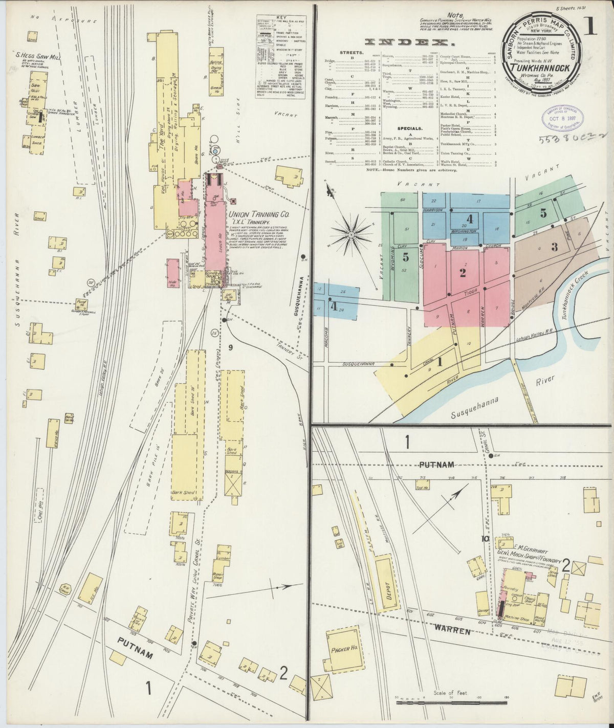 Sanborn Fire Insurance Map from Tunkhannock, Wyoming County, Pennsylvania (1897), Sheet #0001 - Complete Map Set gallery image, historic Sanborn map, vintage wall art, Tunkhannock Wyoming