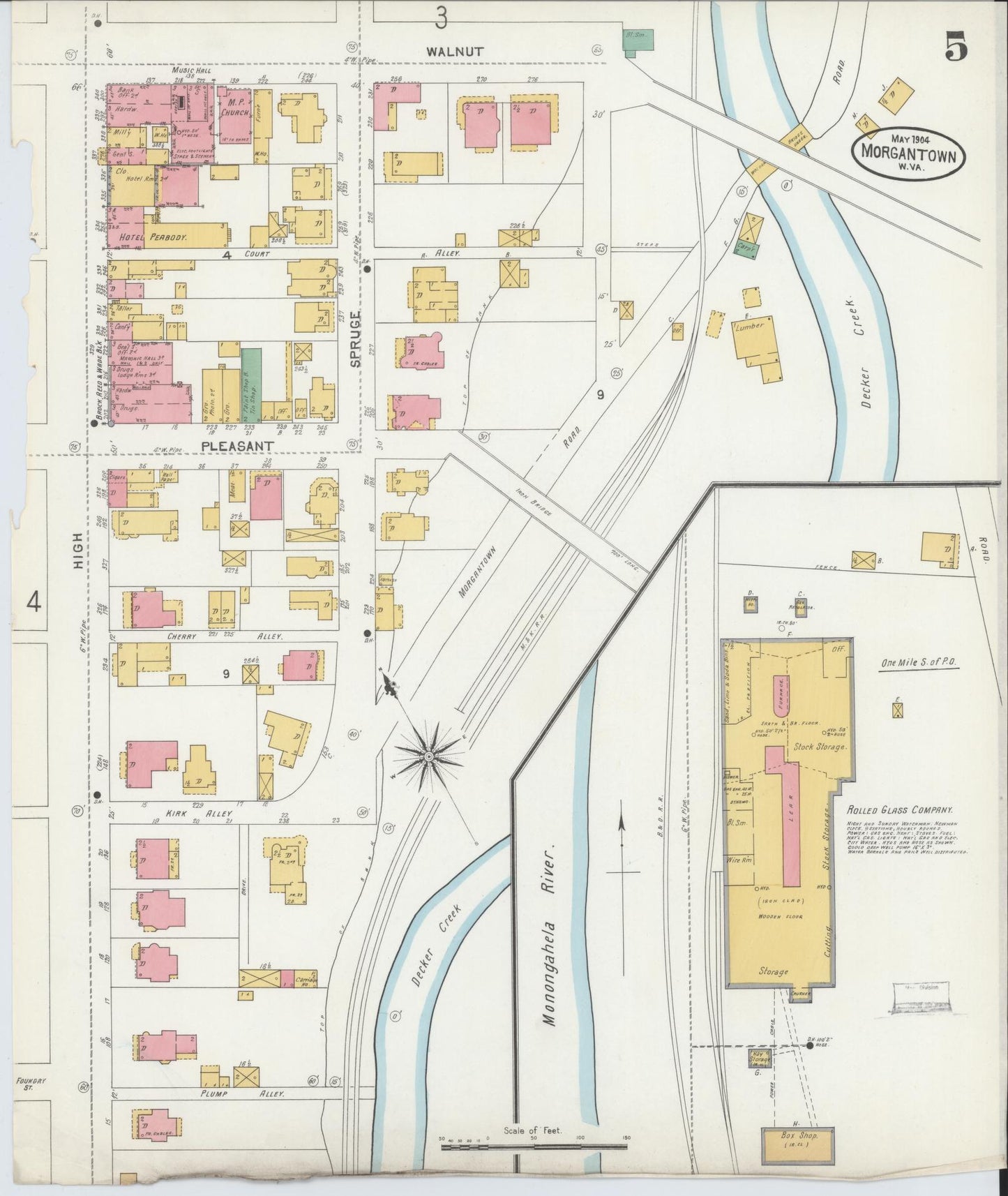 Sanborn Fire Insurance Map from Morgantown, Monongalia County, West Virginia (1904), Sheet #0005 - Complete Map Set gallery image, historic Sanborn map, vintage wall art, West Virginia West Virginia