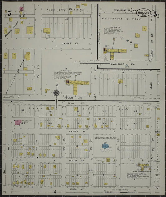 Sanborn Fire Insurance Map from Hollis, Harmon County, Oklahoma (1924), Sheet #0005 - Historic Sanborn Fire Insurance Map Print, vintage old map wall art, antique decor, genealogy gift, Oklahoma Oklahoma map