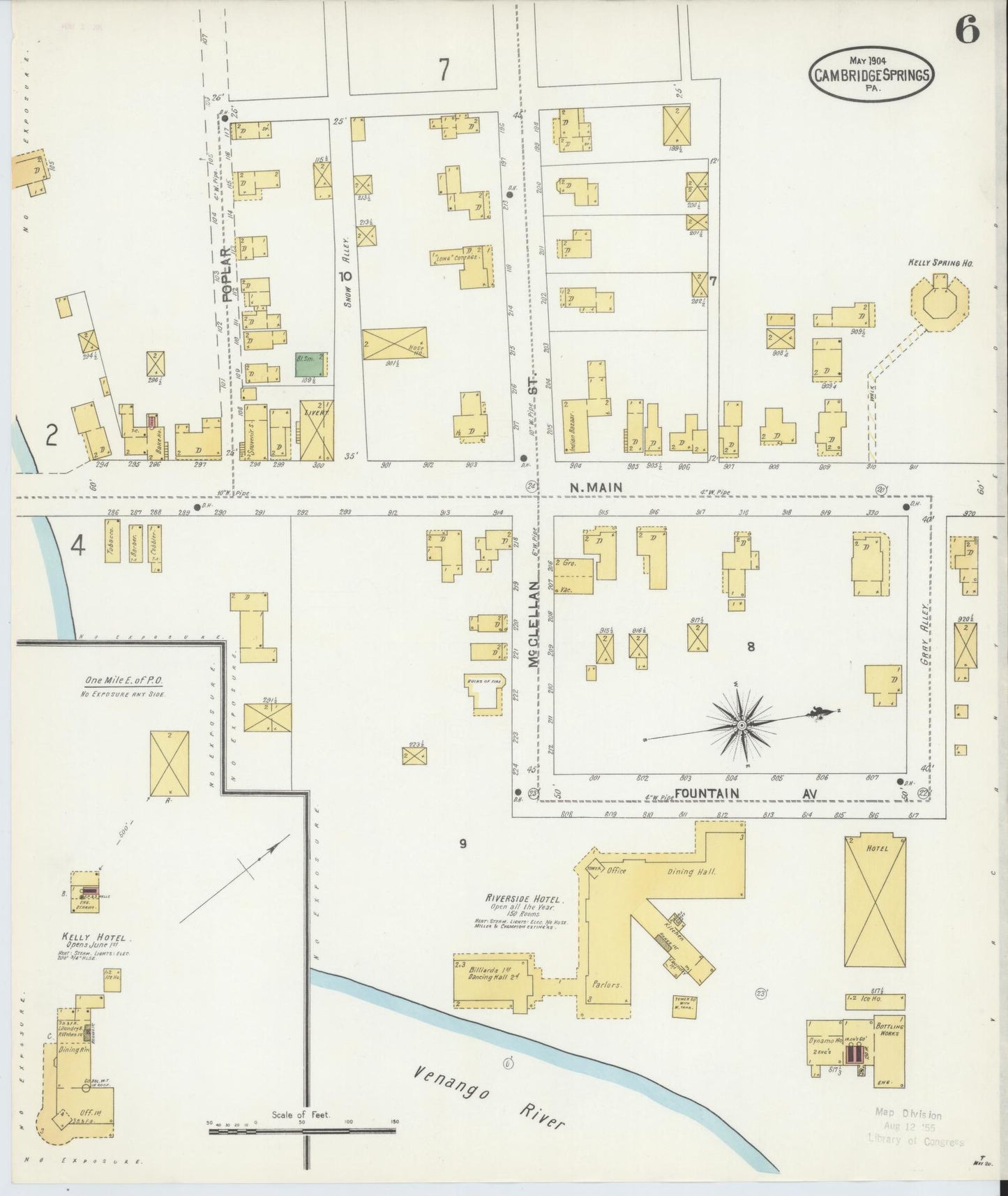 Sanborn Fire Insurance Map from Cambridge Springs, Crawford County, Pennsylvania (1904), Sheet #0006 - Historic Sanborn Fire Insurance Map Print, vintage old map wall art, antique decor, genealogy gift, Pennsylvania Pennsylvania map
