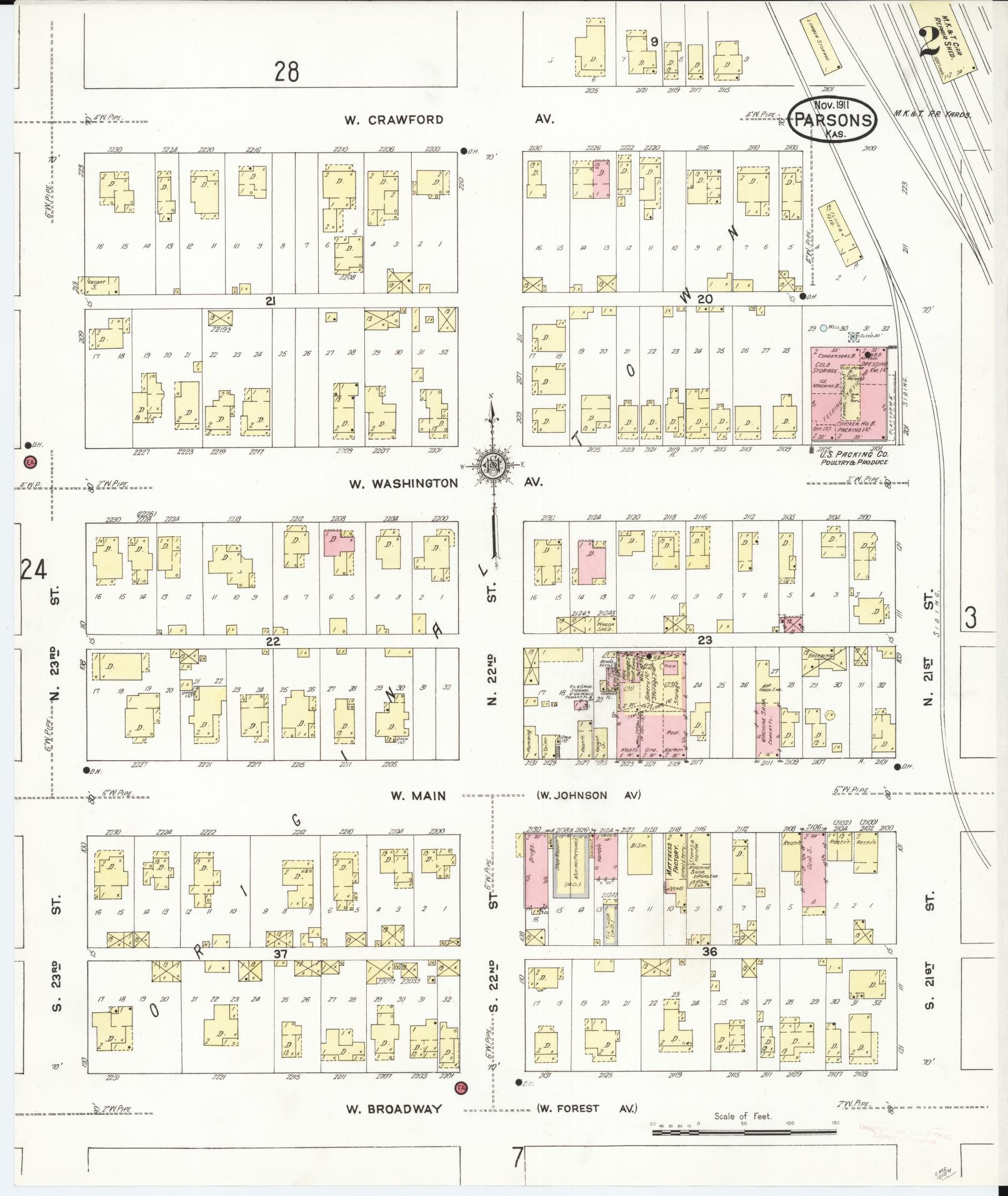 Sanborn Fire Insurance Map from Parsons, Labette County, Kansas (1911), Sheet #0002 - Complete Map Set gallery image, historic Sanborn map, vintage wall art, Kansas Kansas