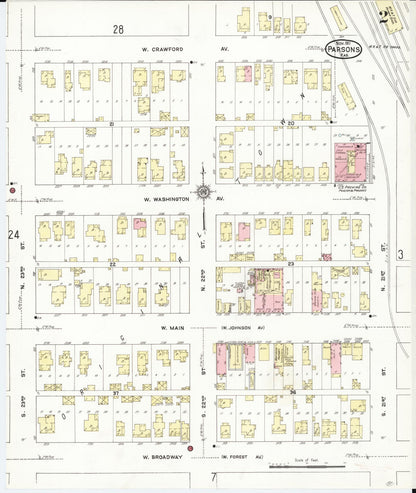 Sanborn Fire Insurance Map from Parsons, Labette County, Kansas (1911), Sheet #0002 - Complete Map Set gallery image, historic Sanborn map, vintage wall art, Kansas Kansas