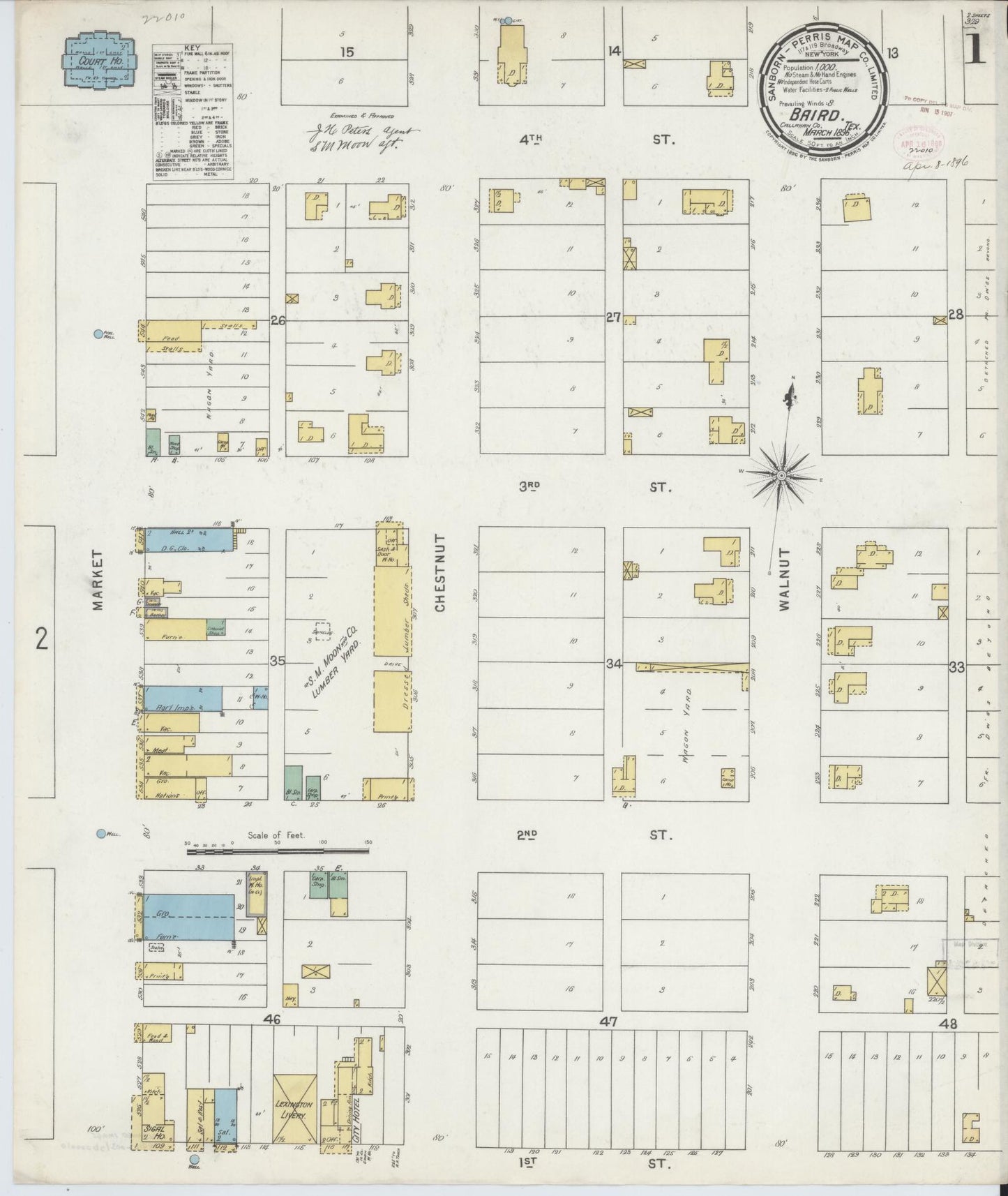 Sanborn Fire Insurance Map from Baird, Callahan County, Texas (1896), Sheet #0001 - Complete Map Set gallery image, historic Sanborn map, vintage wall art, Texas Texas