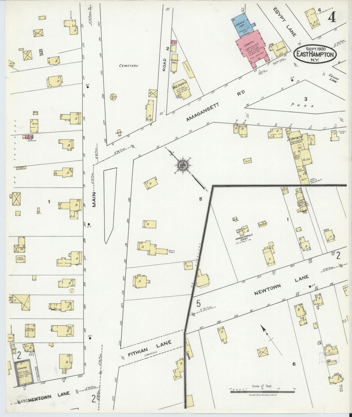 Sanborn Fire Insurance Map from Easthampton, Suffolk County, New York (1920), Sheet #0004 - Complete Map Set gallery image, historic Sanborn map, vintage wall art, New York New York