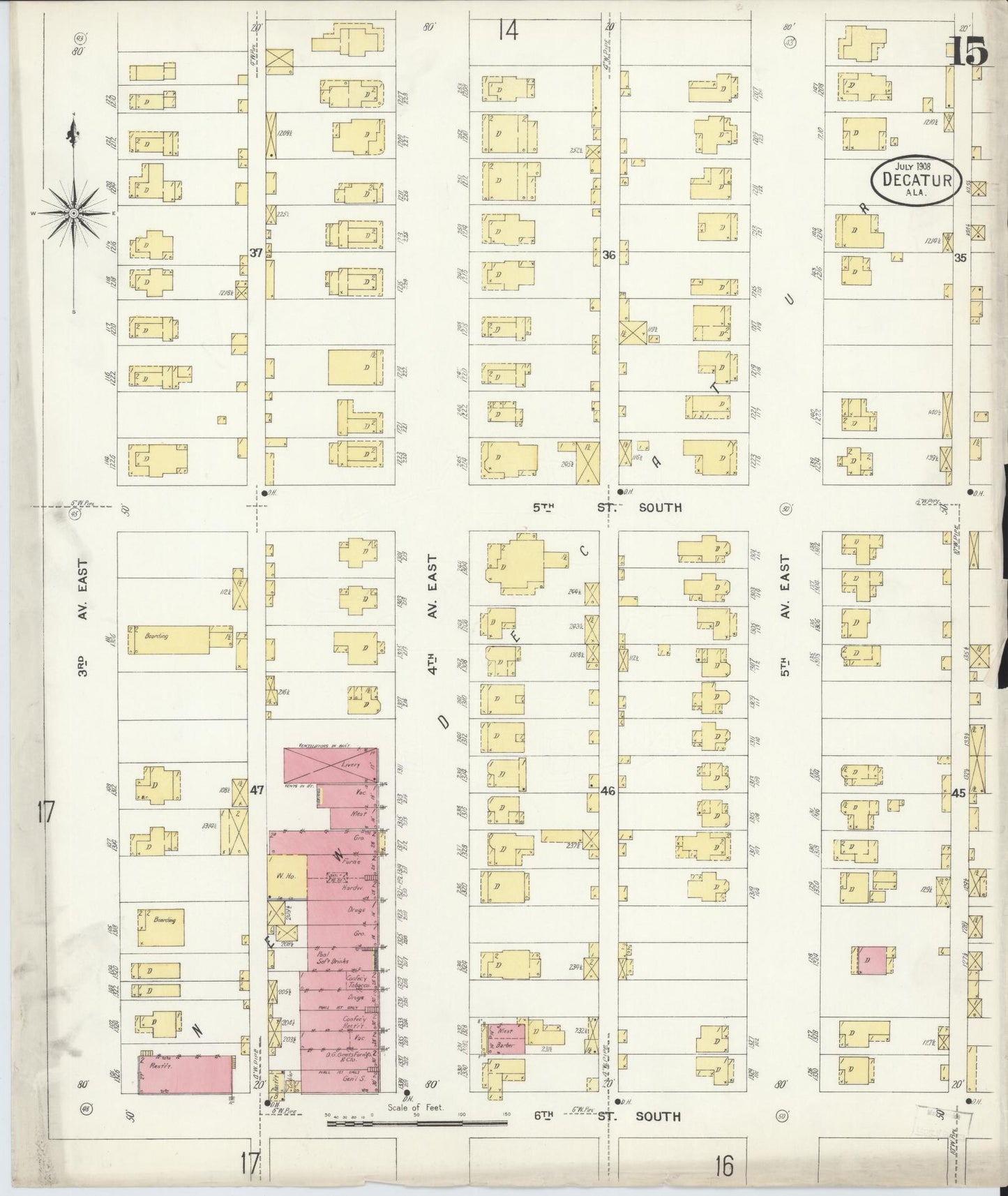 Sanborn Fire Insurance Map from Decatur, Morgan County, Alabama (1908), Sheet #0015 - Complete Map Set gallery image, historic Sanborn map, vintage wall art, Alabama Alabama