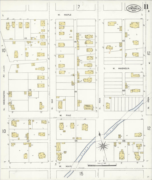 Sanborn Fire Insurance Map from Centralia, Lewis County, Washington (1909), Sheet #0011 - Historic Sanborn Fire Insurance Map Print, vintage old map wall art, antique decor, genealogy gift, Washington Washington map