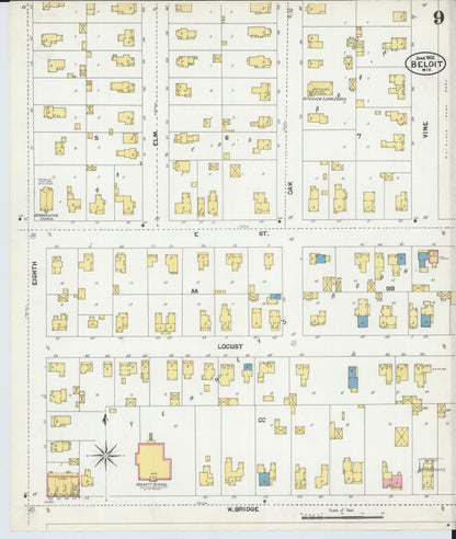 Sanborn Fire Insurance Map from Beloit, Rock County, Wisconsin (1902), Sheet #0009 - Complete Map Set gallery image, historic Sanborn map, vintage wall art, Wisconsin Wisconsin