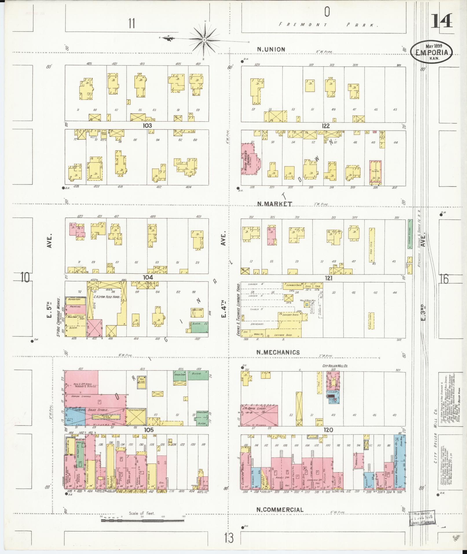 Sanborn Fire Insurance Map from Emporia, Lyon County, Kansas (1899), Sheet #0014 - Complete Map Set gallery image, historic Sanborn map, vintage wall art, Kansas Kansas