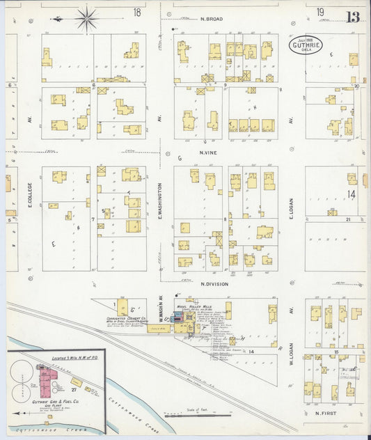 Sanborn Fire Insurance Map from Guthrie, Logan County, Oklahoma (1908), Sheet #0013 - Historic Sanborn Fire Insurance Map Print, vintage old map wall art, antique decor, genealogy gift, Oklahoma Oklahoma map