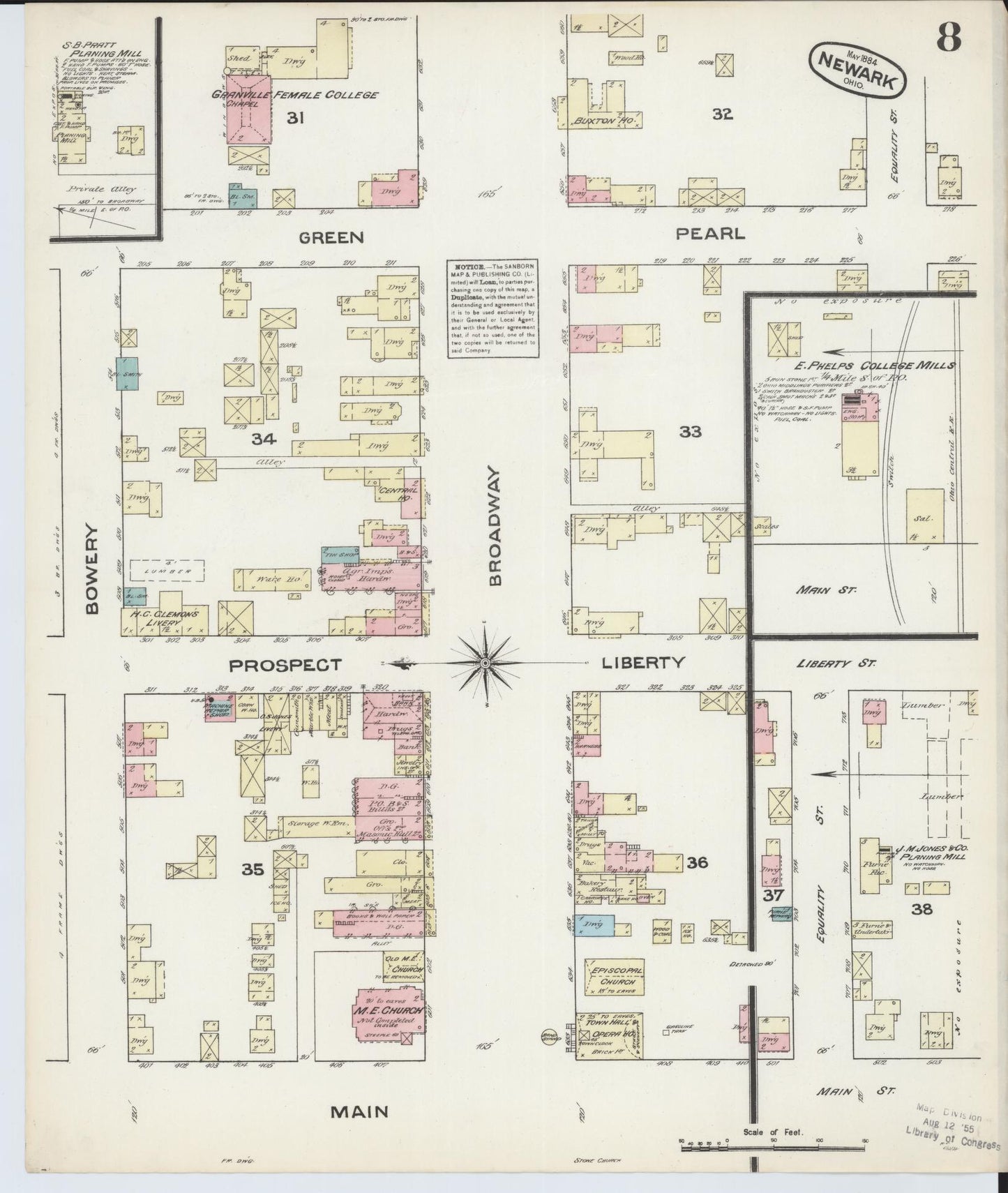 Sanborn Fire Insurance Map from Newark, Licking County, Ohio (1884), Sheet #0008 - Complete Map Set gallery image, historic Sanborn map, vintage wall art, Ohio Ohio